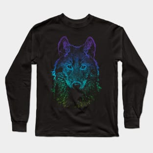 Dramabite Wolf rainbow drawing animal wildlife hand-drawn artsy Long Sleeve T-Shirt